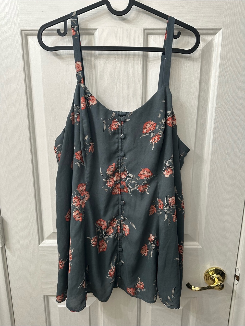 Torrid Top Slate Gray Coral Floral Faux Button-Front Spaghetti Straps 2X